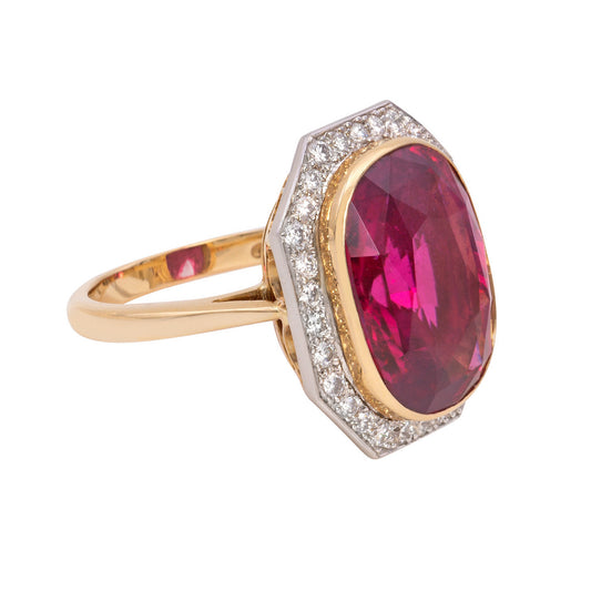 1970s Platinum & 18KT Yellow Gold Tourmaline & Diamond Ring side