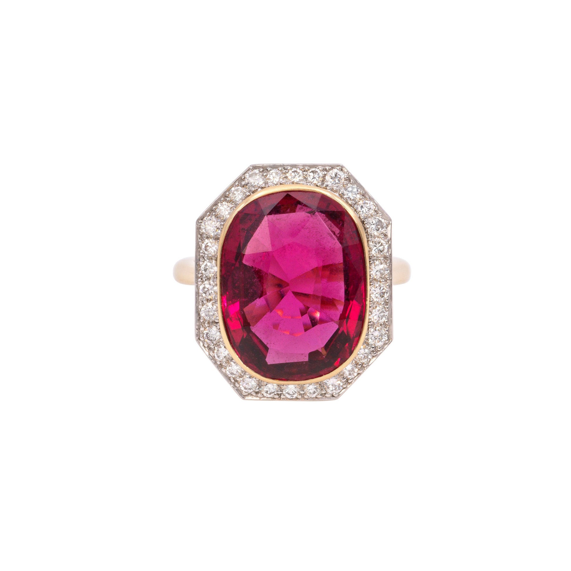 1970s Platinum & 18KT Yellow Gold Tourmaline & Diamond Ring front