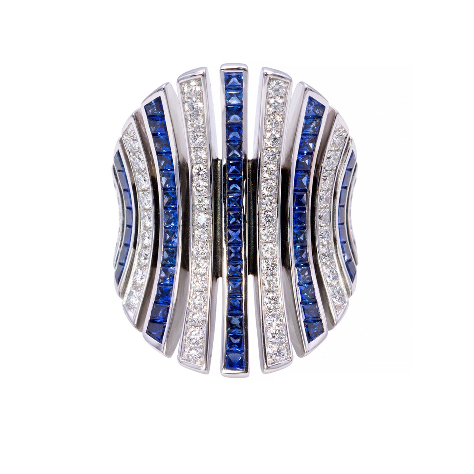 Contemporary 18KT White Gold Sapphire & Diamond Ring front