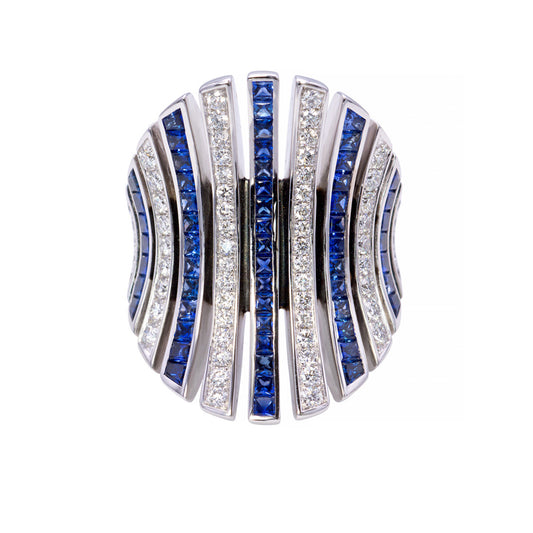 Contemporary 18KT White Gold Sapphire & Diamond Ring front
