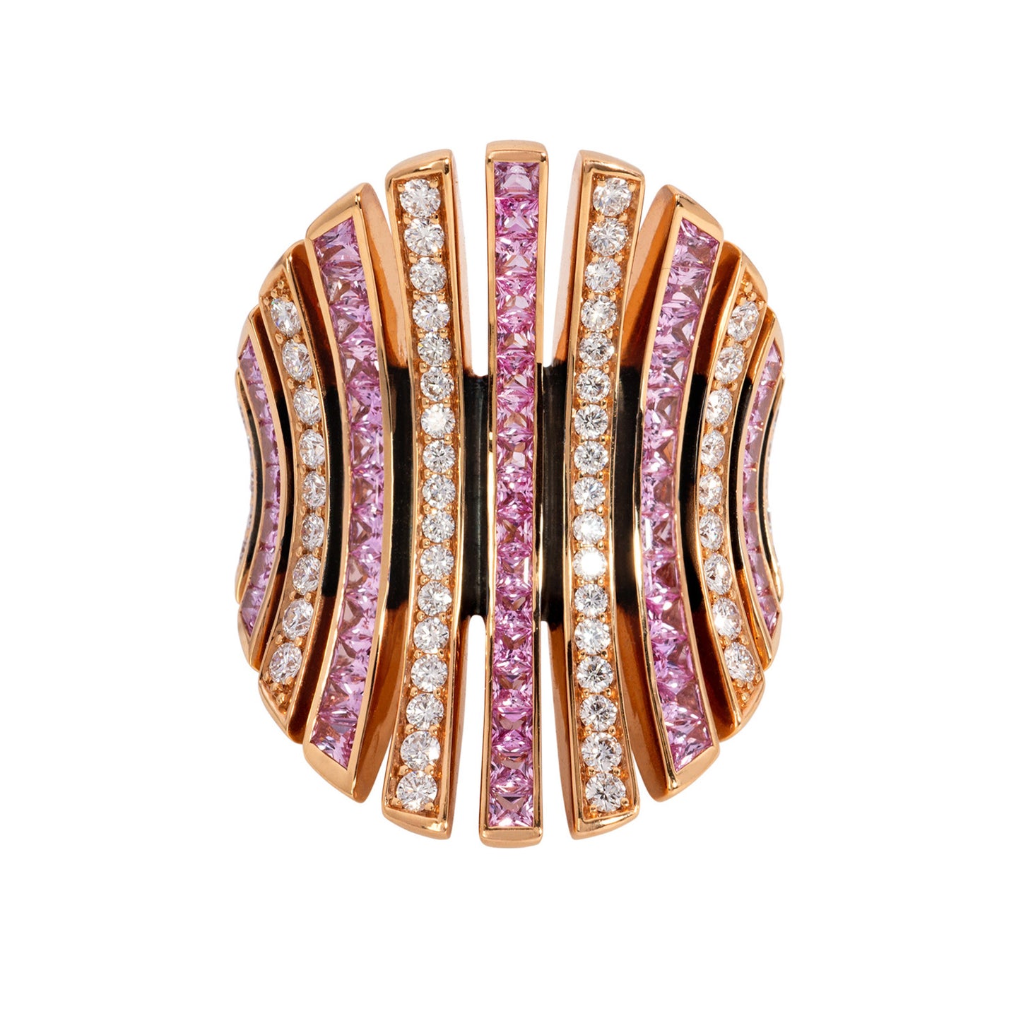 Contemporary 18KT Rose Gold Sapphire & Diamond Ring front
