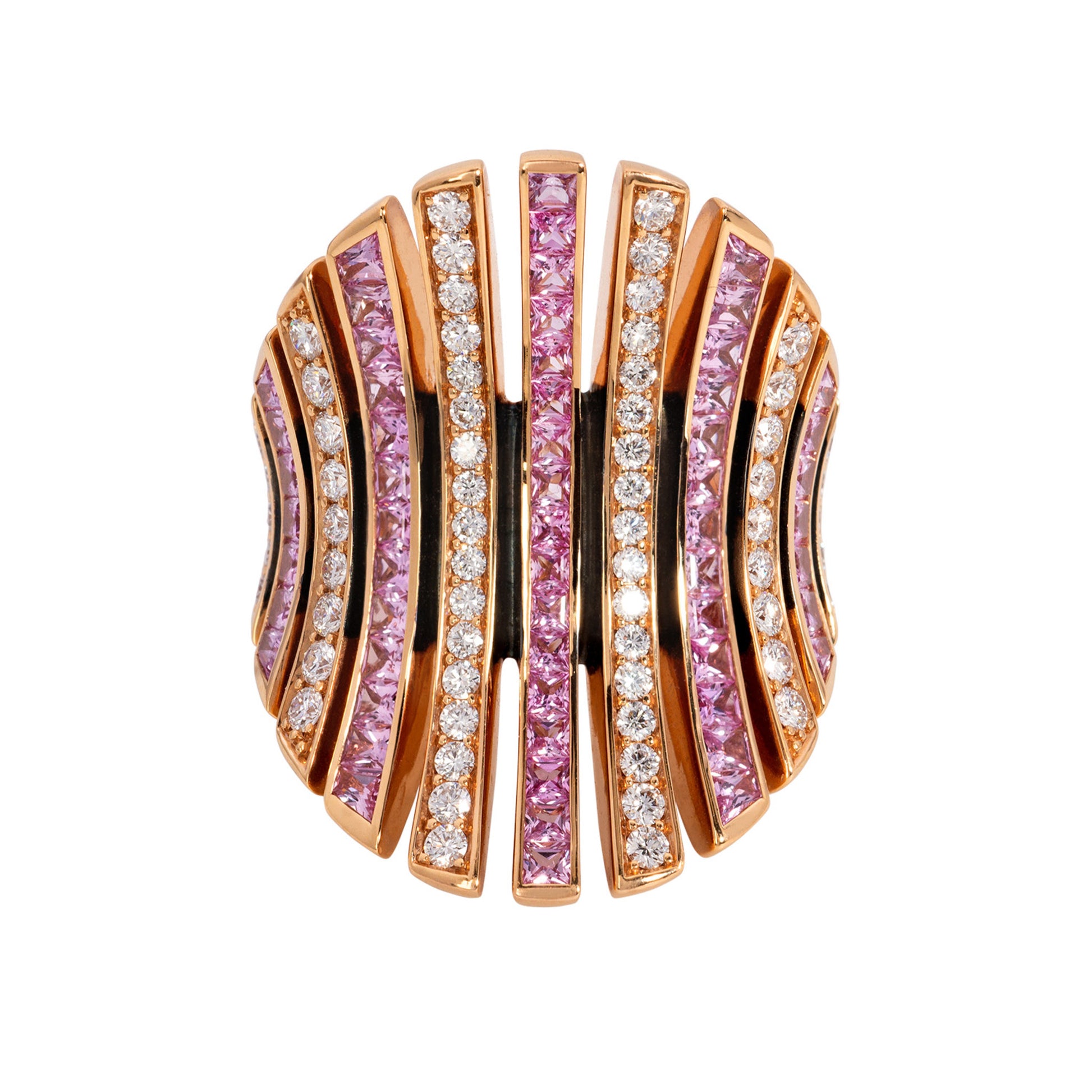 Contemporary 18KT Rose Gold Sapphire & Diamond Ring front