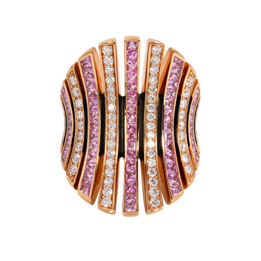 Contemporary 18KT Rose Gold Sapphire & Diamond Ring front