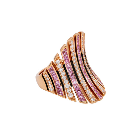 Contemporary 18KT Rose Gold Sapphire & Diamond Ring side