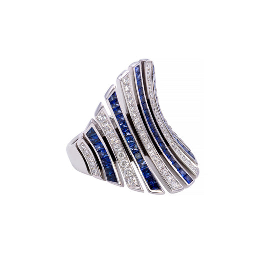 Contemporary 18KT White Gold Sapphire & Diamond Ring side