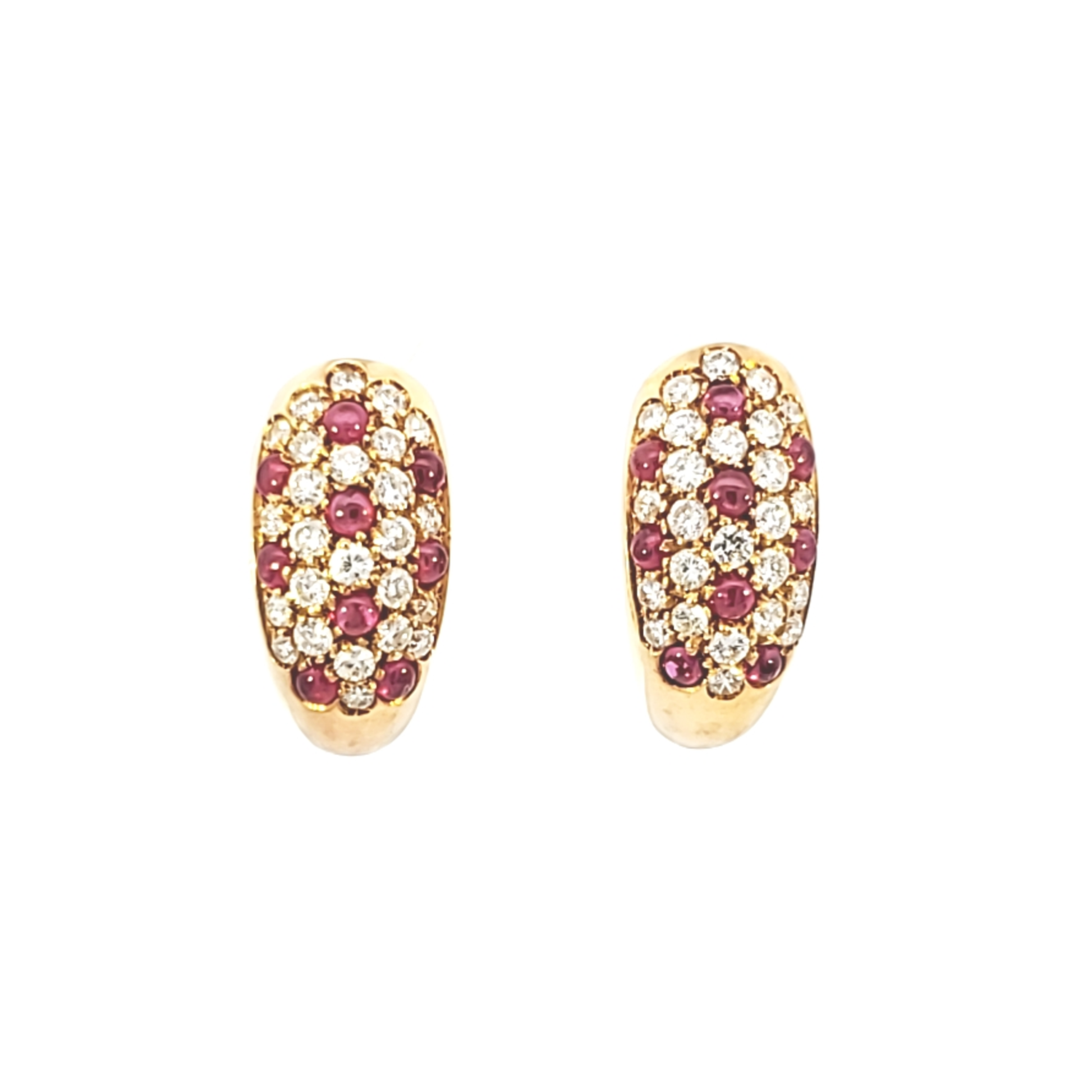 Cartier 1980s 18KT Yellow Gold Ruby & Diamond Earrings front