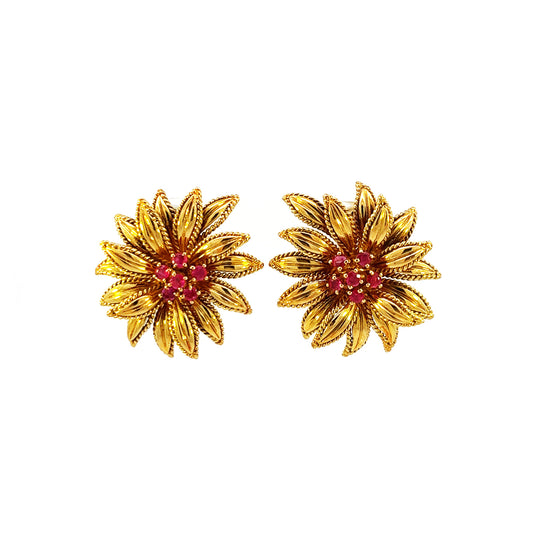 Cartier 1980s 18KT Yellow Gold Ruby Earrings front
