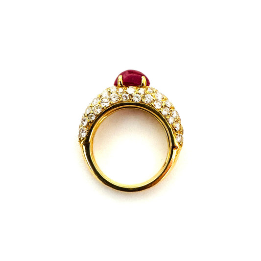 Cartier Paris 1980s 18KT Yellow Gold Ruby & Diamond Ring side