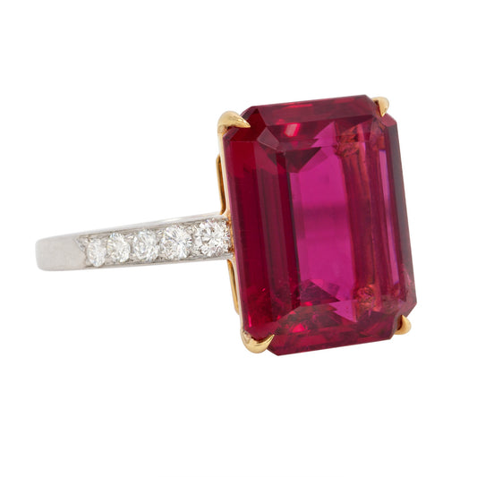 Contemporary Platinum & 18KT Yellow Gold Rubellite & Diamond Ring side