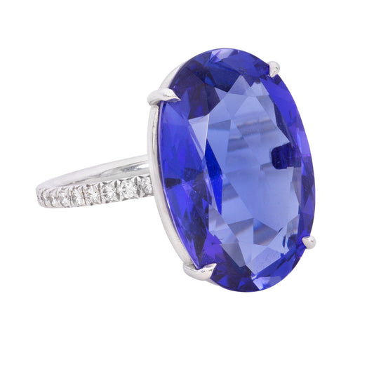 Contemporary 18KT White Gold Tanzanite & Diamond Ring side