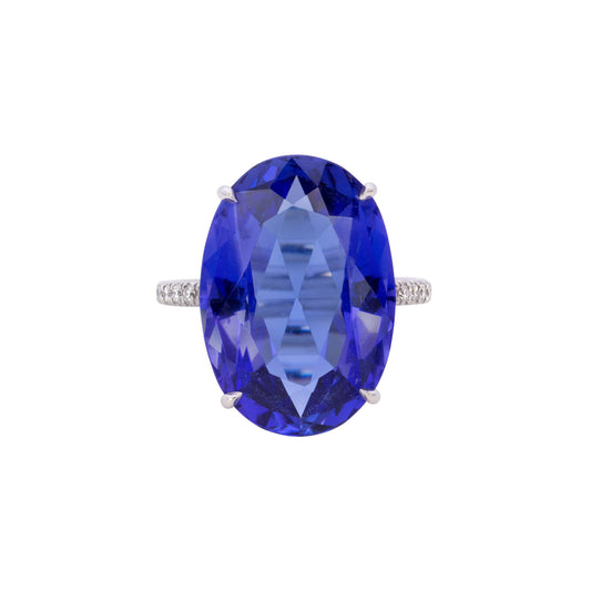 Contemporary 18KT White Gold Tanzanite & Diamond Ring front