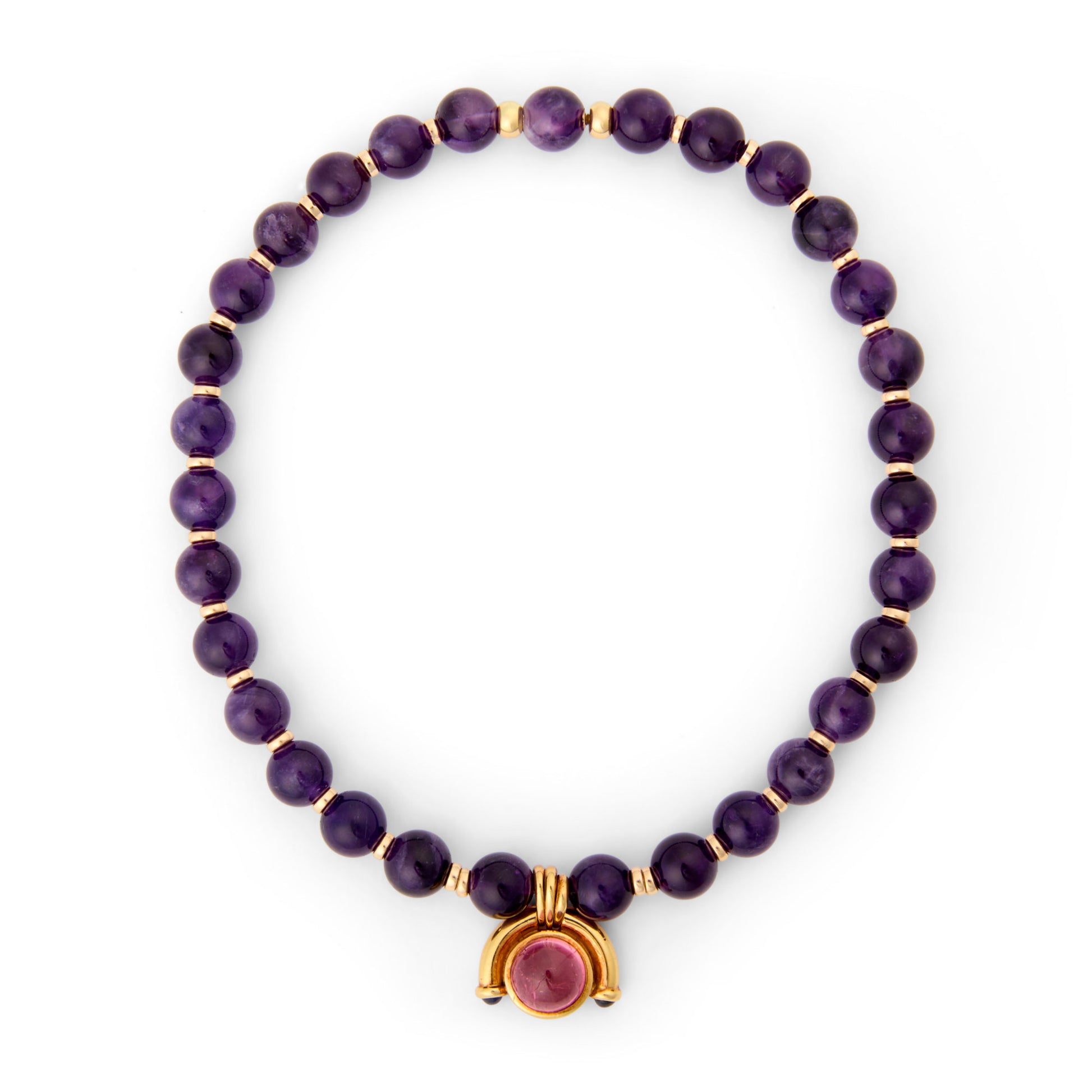 Bulgari Italy 1980s 18KT Yellow Gold Tourmaline & Amethyst Necklace front