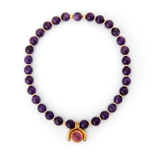 Bulgari Italy 1980s 18KT Yellow Gold Tourmaline & Amethyst Necklace front