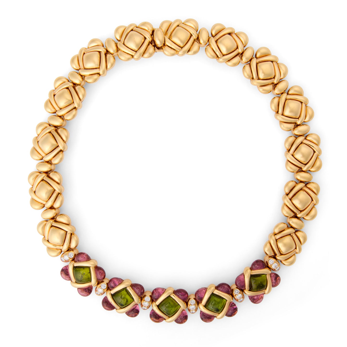 Van Cleef & Arpels NY 1980s 18KT Yellow Gold Peridot, Diamond & Tourmaline Necklace front