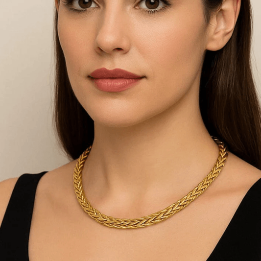 Post-1980s 14KT Yellow Gold Necklace on neck