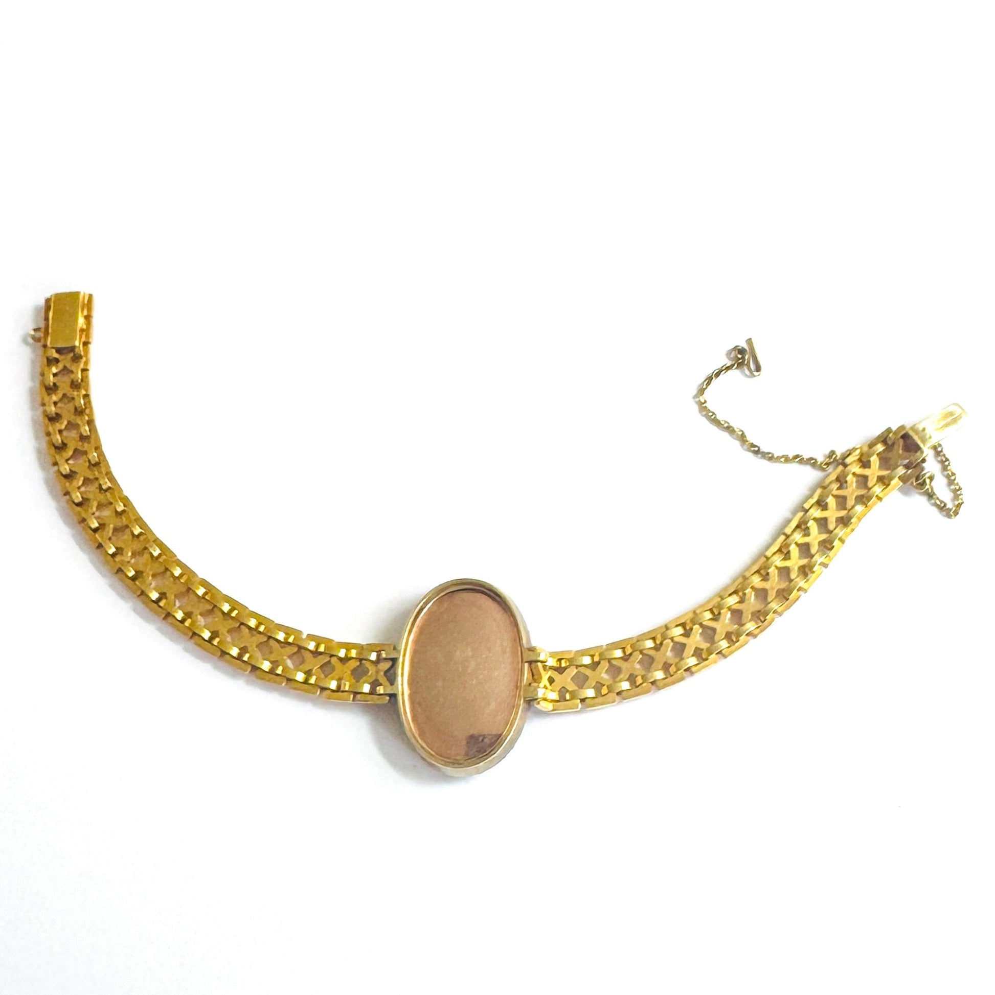 Austrian Victorian Silver & 18KT Yellow Gold Diamond & Enamel Bracelet back