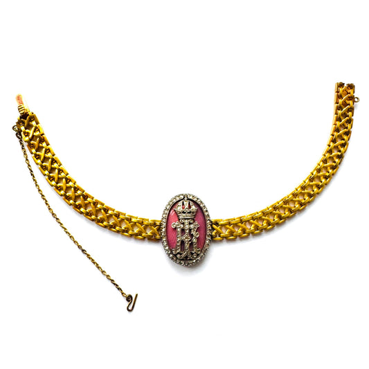 Austrian Victorian Silver & 18KT Yellow Gold Diamond & Enamel Bracelet front