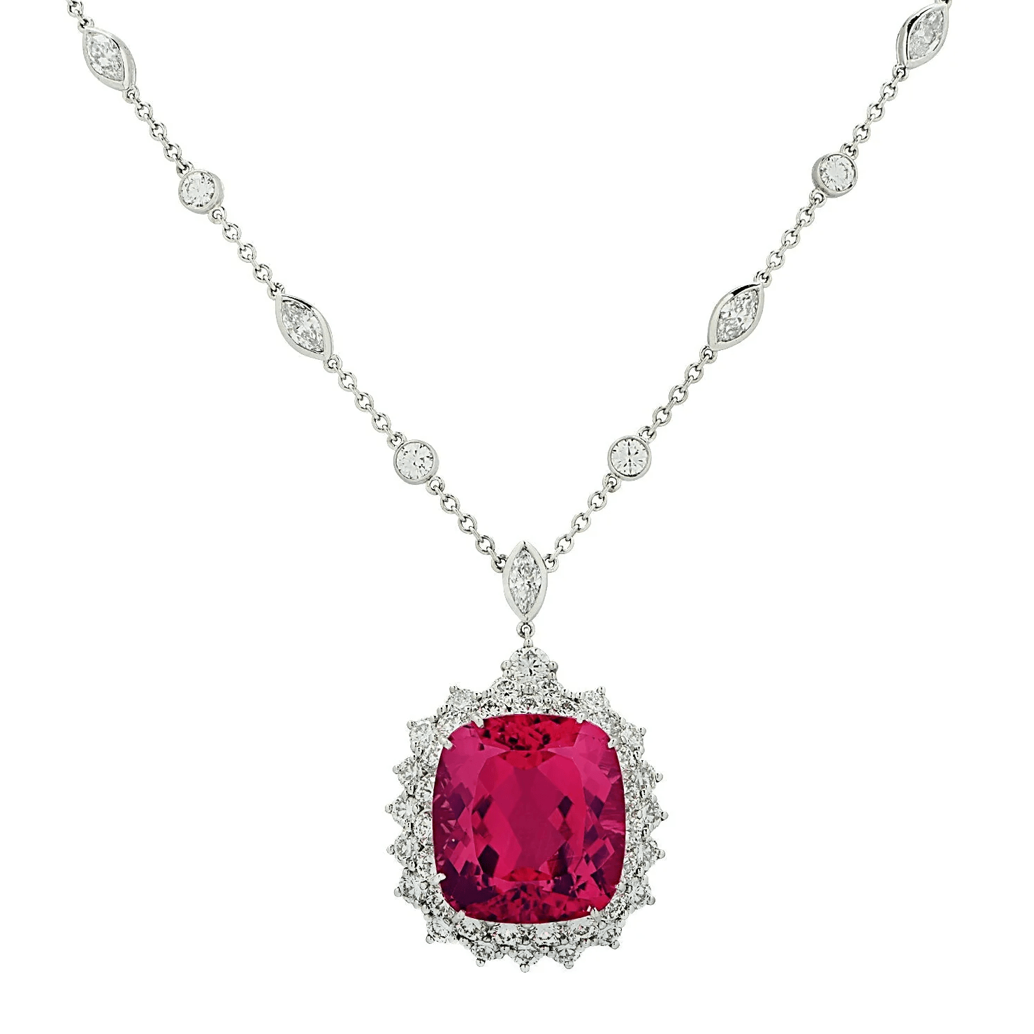 Tiffany & Co. 1980s Platinum Tourmaline, Diamond Necklace front