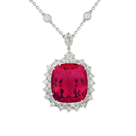 Tiffany & Co. 1980s Platinum Tourmaline, Diamond Necklace close-up details