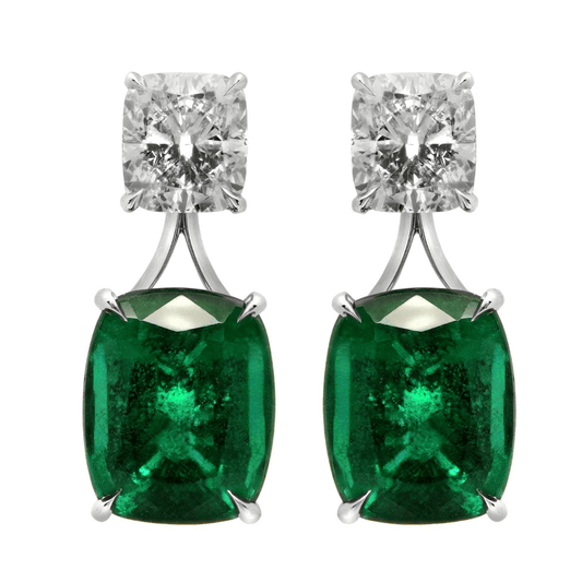 Post-1980s 18KT White Gold Emerald & Diamond Earrings front