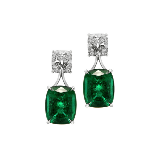 Post-1980s 18KT White Gold Emerald & Diamond Earrings front