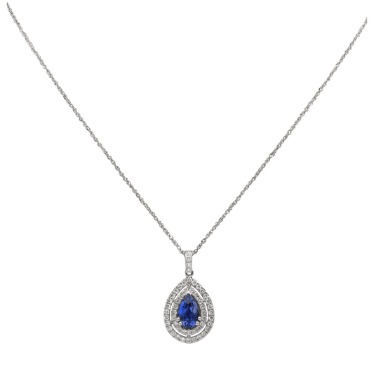 Post-1980s 18KT White Gold Sapphire & Diamond Necklace front