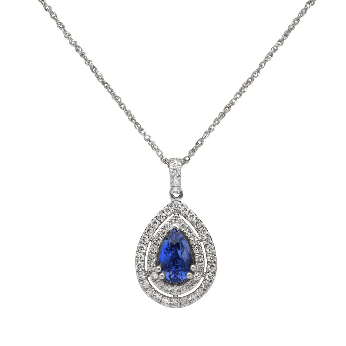 Post-1980s 18KT White Gold Sapphire & Diamond Necklace close-up details
