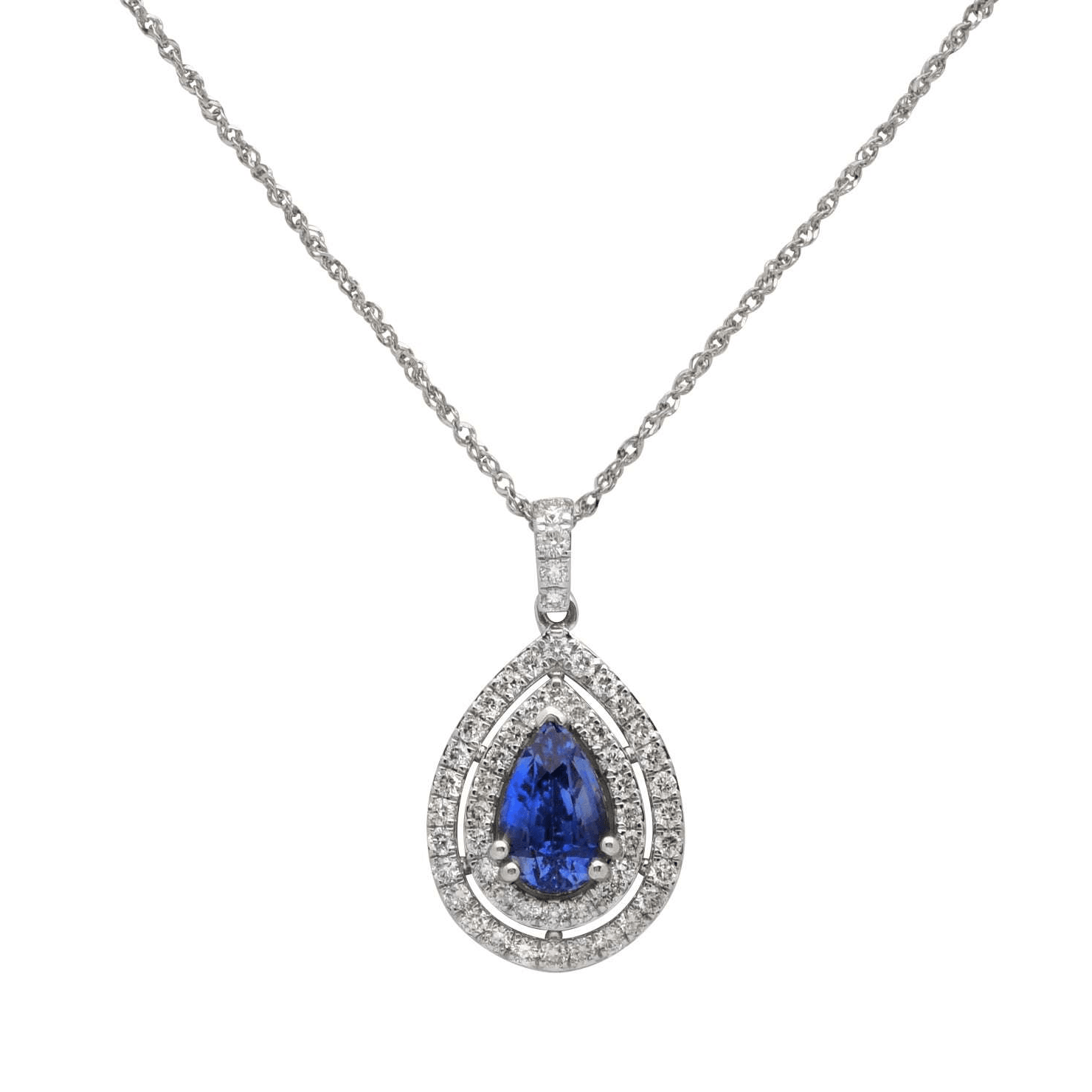 Post-1980s 18KT White Gold Sapphire & Diamond Necklace close-up details