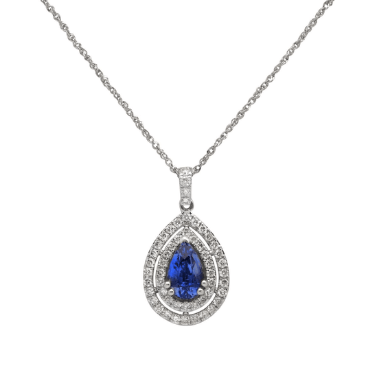 Post-1980s 18KT White Gold Sapphire & Diamond Necklace close-up details