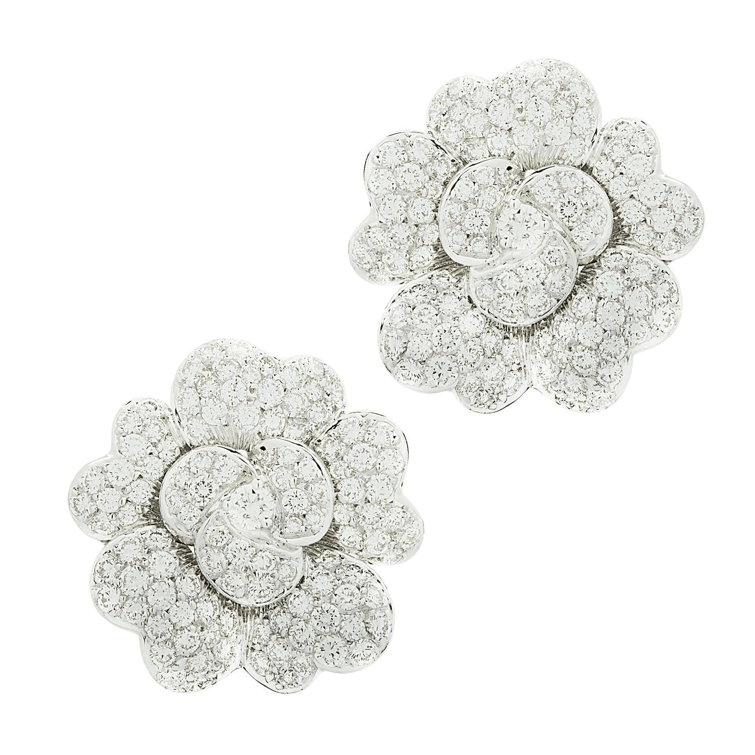 Post-1980s 18KT White Gold Diamond Flower Earrings front