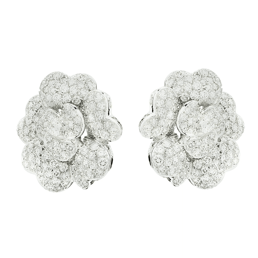 Post-1980s 18KT White Gold Diamond Flower Earrings front