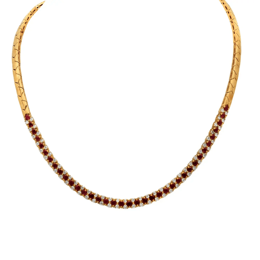 Contemporary 18KT Yellow Gold Ruby & Diamond Necklace front