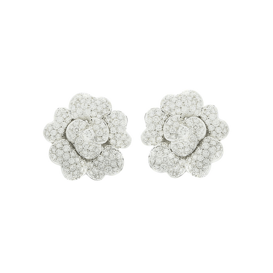 Post-1980s 18KT White Gold Diamond Flower Earrings front