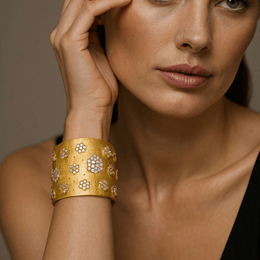 Buccellati 1980s 18KT Yellow Gold Diamond Bracelet on wrist
