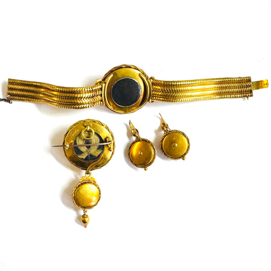 Victorian 18KT Yellow Gold Enamel & Diamond Suite back