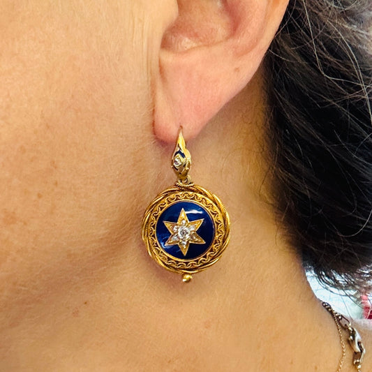 Victorian 18KT Yellow Gold Enamel & Diamond Suite on ear