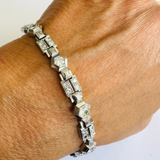 Mauboussin Paris Art Deco Platinum Diamond Bracelet on wrist