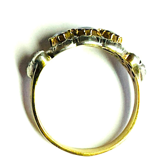 Victorian Silver & 18KT Yellow Gold Sapphire & Diamond Ring profile