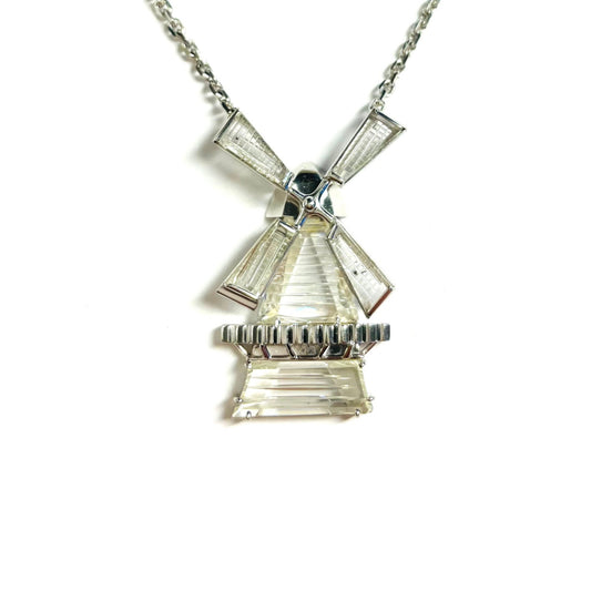 1970s Platinum Diamond Windmill Pendant front