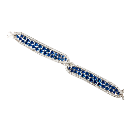 1940s Platinum Sapphire & Diamond Bracelet front