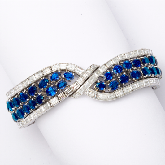 1940s Platinum Sapphire & Diamond Bracelet front