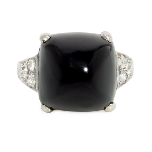 Art Deco Platinum Onyx & Diamond Ring front