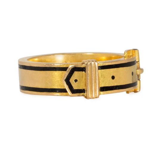 Victorian 15KT Yellow Gold Enamel Belt Ring side