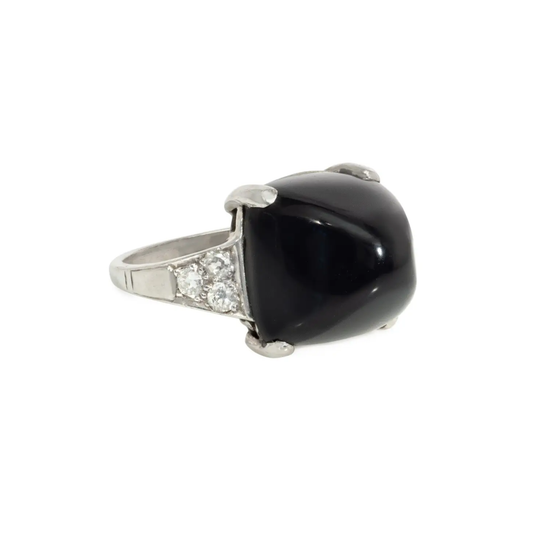 Art Deco Platinum Onyx & Diamond Ring side