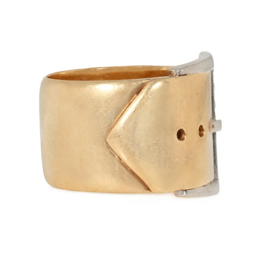 Retro Platinum & 14KT Yellow Gold Diamond Buckle Ring side