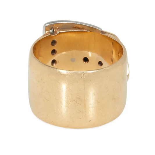 Retro Platinum & 14KT Yellow Gold Diamond Buckle Ring back