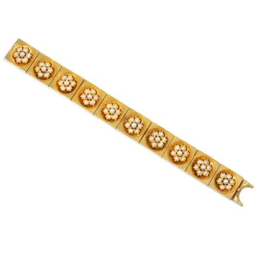Victorian 18KT Yellow Gold Natural Pearl Bracelet front