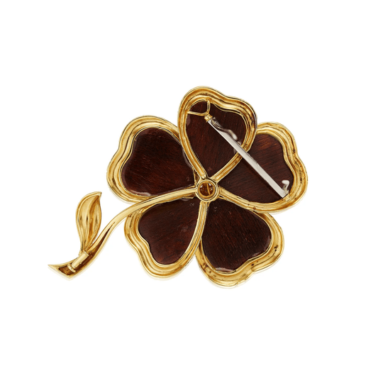 Van Cleef & Arpels Paris 1970s 18KT Yellow Gold Diamond & Wood Clematis Brooch back