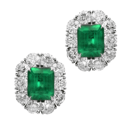Post-1980s Platinum Emerald & Diamond Earrings front