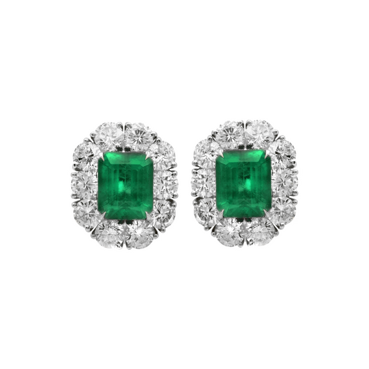 Post-1980s Platinum Emerald & Diamond Earrings front
